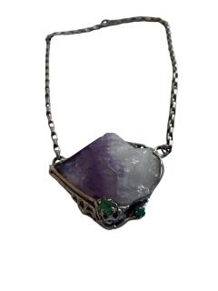 1970s Amethyst and silver brutalist necklace - 4721437