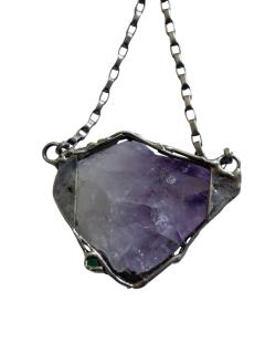 1970s Amethyst and silver brutalist necklace - 4721441