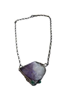 1970s Amethyst and silver brutalist necklace - 4727823