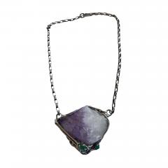 1970s Amethyst and silver brutalist necklace - 4727835