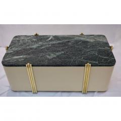 1970s Art Deco Green Marble and Cream White Lacquered Coffee Table or Bench - 2317944