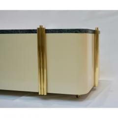 1970s Art Deco Green Marble and Cream White Lacquered Coffee Table or Bench - 2317945