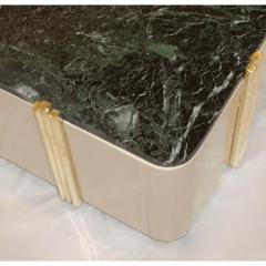 1970s Art Deco Green Marble and Cream White Lacquered Coffee Table or Bench - 2317947