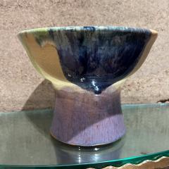 1970s Art Pottery Drip Glazed Pedestal Bowl - 3464542