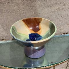 1970s Art Pottery Drip Glazed Pedestal Bowl - 3464543