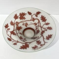 1970s Austrian Vintage Art Nouveau Decor Frosted White Brown Overlay Glass Bowl - 4214445