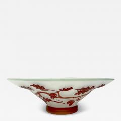 1970s Austrian Vintage Art Nouveau Decor Frosted White Brown Overlay Glass Bowl - 4214515
