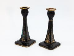 1970s Black Gold Candle Holders Pair - 2841753