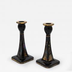 1970s Black Gold Candle Holders Pair - 2843492