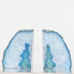 1970s Blue Quartz Stone Bookends Ethereal Blue - 3625024