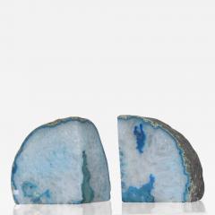 1970s Blue Quartz Stone Bookends Ethereal Blue - 3627450