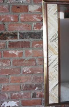 1970s Brass Mirror with Tessellated Travertine Inlay - 1189064