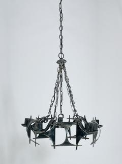 1970s Brutalist Modernist Wrought Iron Chandelier with Geometric Design - 4202461