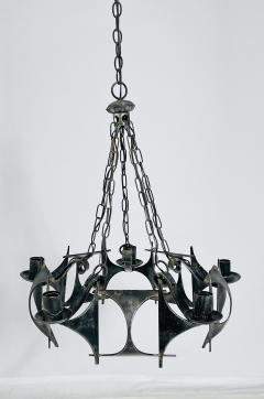 1970s Brutalist Modernist Wrought Iron Chandelier with Geometric Design - 4202462