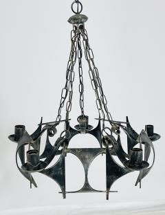 1970s Brutalist Modernist Wrought Iron Chandelier with Geometric Design - 4202463
