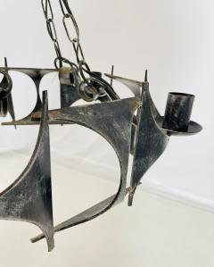 1970s Brutalist Modernist Wrought Iron Chandelier with Geometric Design - 4202464