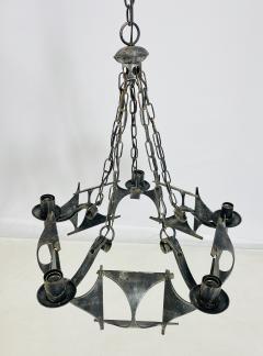 1970s Brutalist Modernist Wrought Iron Chandelier with Geometric Design - 4202465