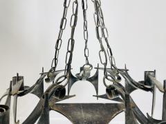 1970s Brutalist Modernist Wrought Iron Chandelier with Geometric Design - 4202467