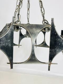 1970s Brutalist Modernist Wrought Iron Chandelier with Geometric Design - 4202468