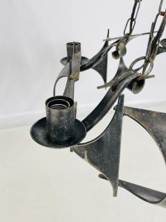 1970s Brutalist Modernist Wrought Iron Chandelier with Geometric Design - 4202471