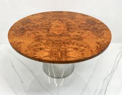 1970s Burlwood and Chrome Round Dining Table - 3461200