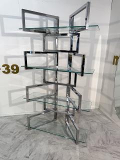 1970s Chrome Glass Geometric tag re Bookshelf - 4312169