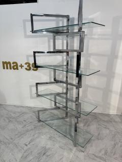 1970s Chrome Glass Geometric tag re Bookshelf - 4312172