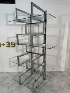 1970s Chrome Glass Geometric tag re Bookshelf - 4312176
