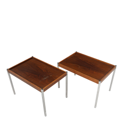 1970s Danish pair of post modern 27 rosewood chrome side tables - 4463147