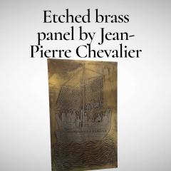 1970s Etched brass panel designed by French artist Jean Pierre Chevalier - 4492051