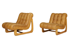 1970s German cognac leather slipper lounge chair - 2972818