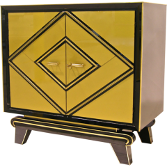 1970s Italian Art Deco Design Black and Gold Glass Cabinet - 329154