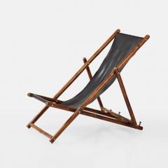 1970s Italian Bamboo and Black Leather Sling Reclining Campaign Chair - 3215140