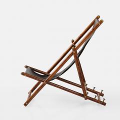 1970s Italian Bamboo and Black Leather Sling Reclining Campaign Chair - 3215143