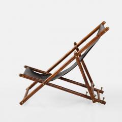 1970s Italian Bamboo and Black Leather Sling Reclining Campaign Chair - 3215144
