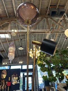1970s Italian Brass Floor Lamp with Smoked Murano Glass and Adjustable Spotlight - 4206938