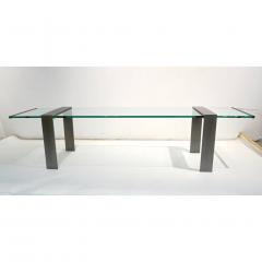 1970s Italian Design Urban Geometric Iron Satin Crystal Clear Long Sofa Table - 633435