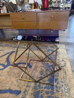 1970s Italian Geometric Brass Side Table with Blue Glass Top - 4479397