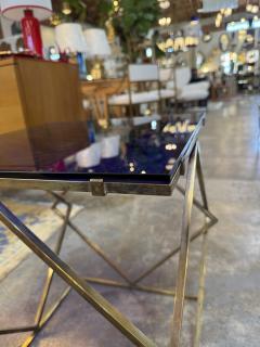 1970s Italian Geometric Brass Side Table with Blue Glass Top - 4479400