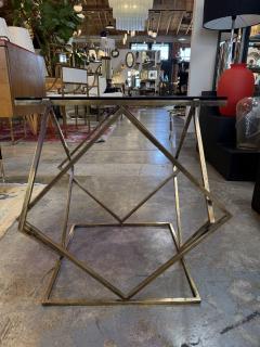 1970s Italian Geometric Brass Side Table with Blue Glass Top - 4479401