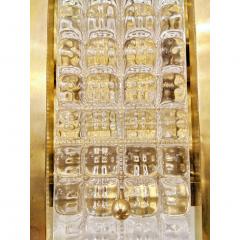 1970s Italian Large Rectangular Brass and Crystal Clear Murano Glass Flushmount - 1489259