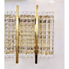 1970s Italian Large Rectangular Brass and Crystal Clear Murano Glass Flushmount - 1489260