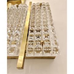1970s Italian Large Rectangular Brass and Crystal Clear Murano Glass Flushmount - 1489262