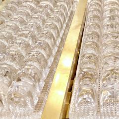 1970s Italian Large Rectangular Brass and Crystal Clear Murano Glass Flushmount - 1489263