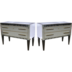 1970s Italian Pair of Vintage Mirrored Chests Side Tables with Black Accents - 329140