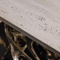 1970s Italian Sculptural Brass and Travertine Console - 4094696