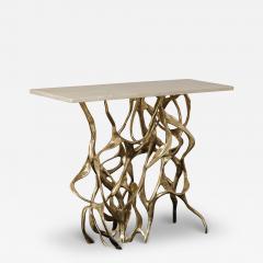 1970s Italian Sculptural Brass and Travertine Console - 4097614