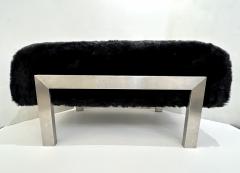 1970s Italian Vintage Black Faux Fur Steel Bed Stool Bench - 4348139