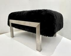 1970s Italian Vintage Black Faux Fur Steel Bed Stool Bench - 4348140