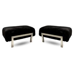 1970s Italian Vintage Black Faux Fur Steel Bed Stool Bench - 4348142